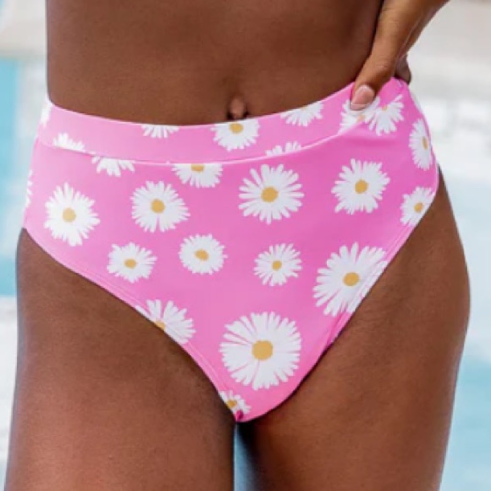Pink Lily Captivating Sun Pink Daisy High Waisted Bikini Bottoms
